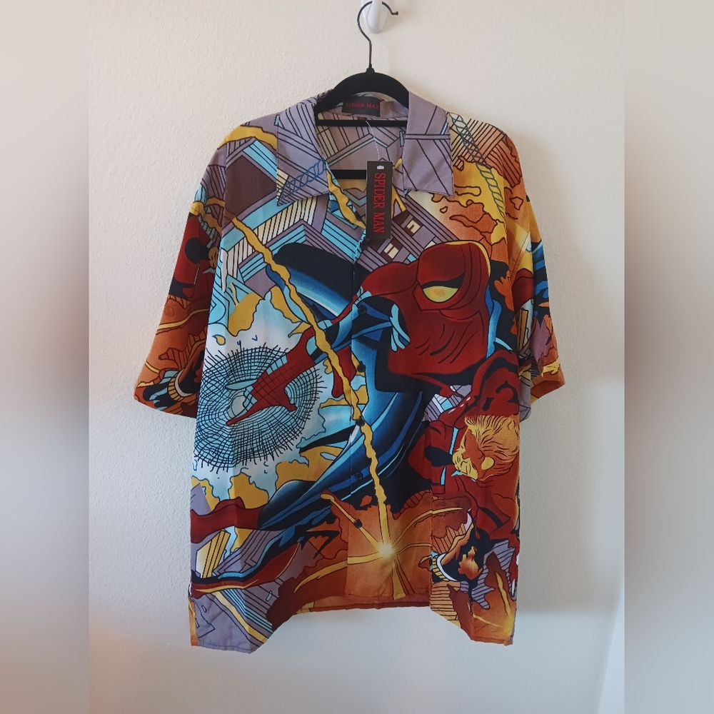 Vintage Spiderman Y2K deadstock Marvel button-up men's shirt XL